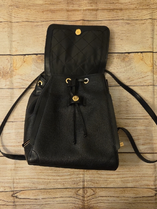 black and gold mini leather backpack Kleio Small Lambskin Chococat appears front and center with embroidered facial features Michael Kors Abby Mini Black